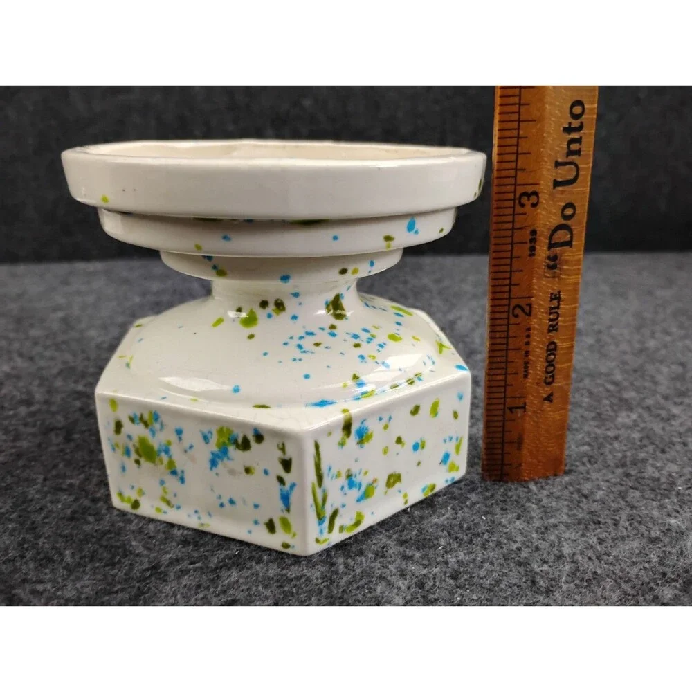 Vintage Ceramic Pillar Candle Holder Base Stand Pedestal Riser Speckled